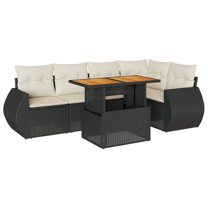 Set Divano da Giardino 6 pz con Cuscini Nero in Polyrattan