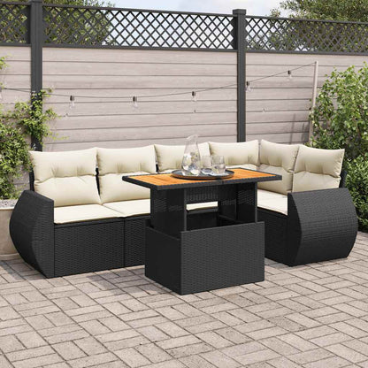 Set Divano da Giardino 6 pz con Cuscini Nero in Polyrattan | homemem39