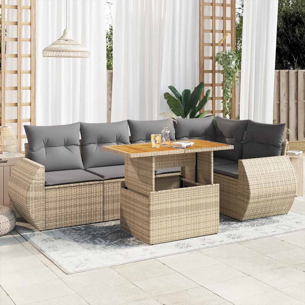 Set Divano da Giardino 6 pz con Cuscini Beige in Polyrattan | homemem39