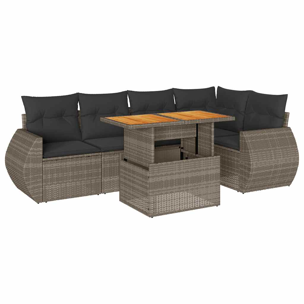 Set Divano da Giardino 6 pz con Cuscini Grigio in Polyrattan
