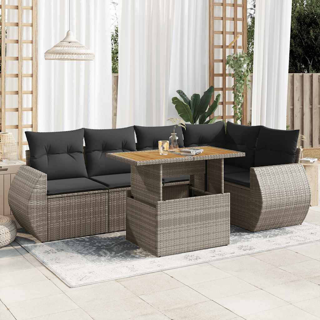 Set Divano da Giardino 6 pz con Cuscini Grigio in Polyrattan