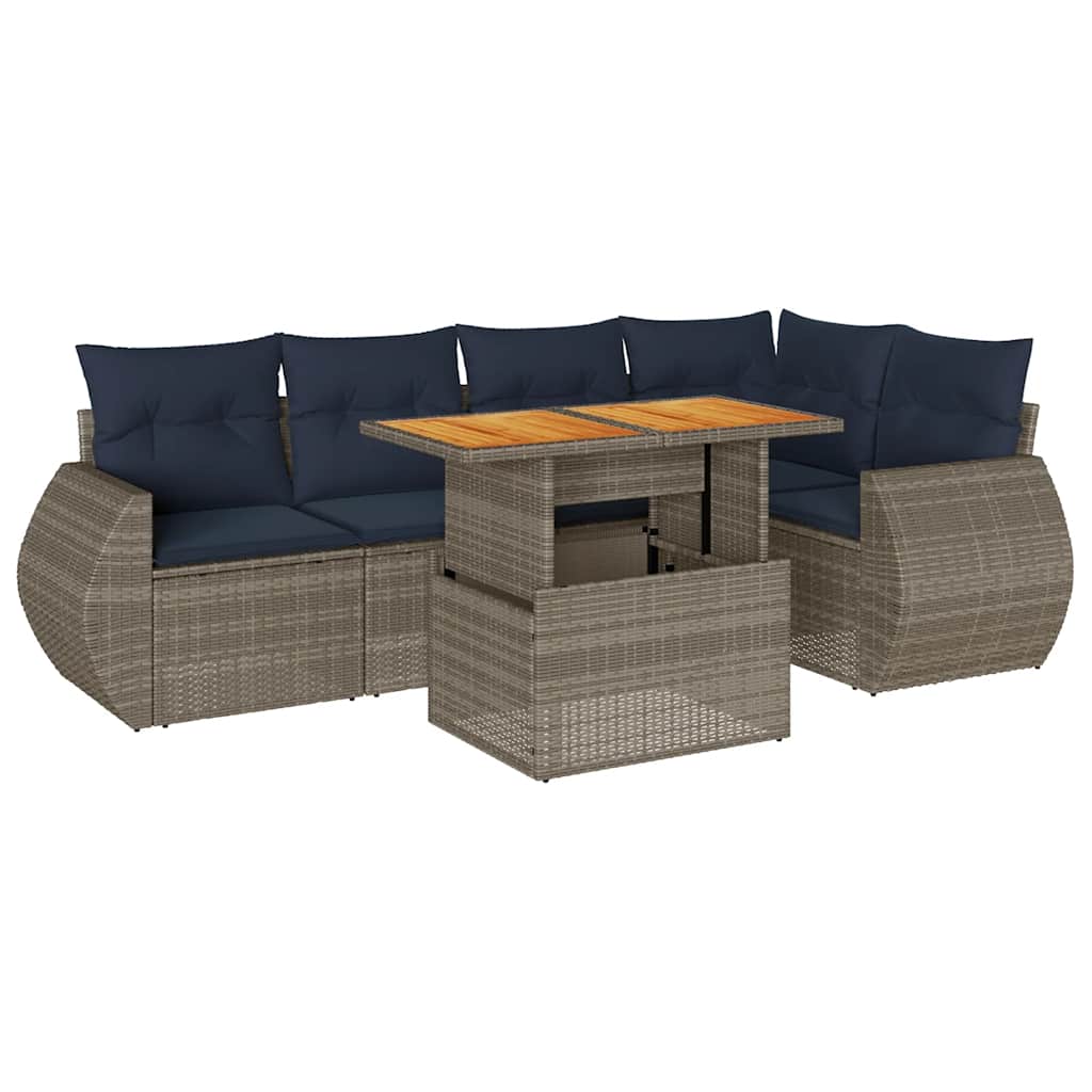 Set Divano da Giardino 6 pz con Cuscini Grigio in Polyrattan