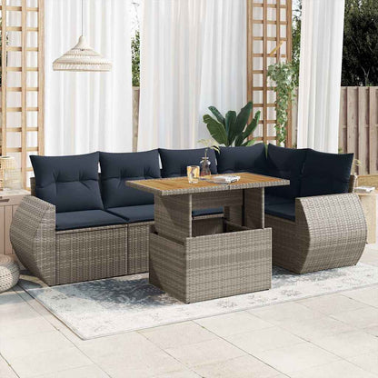 Set Divano da Giardino 6 pz con Cuscini Grigio in Polyrattan