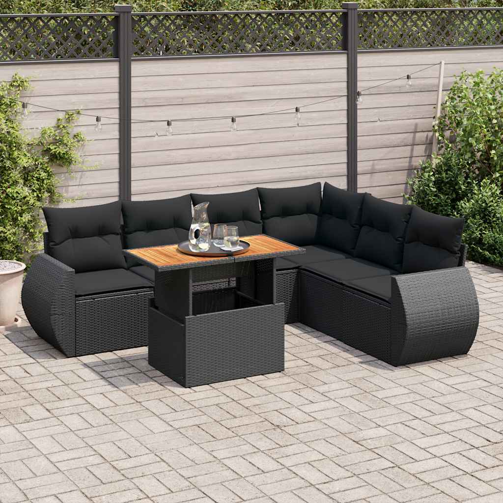 Set Divani da Giardino con Cuscini 7pz Nero Polyrattan - homemem39