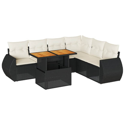 Set Divani da Giardino con Cuscini 7pz Nero Polyrattan
