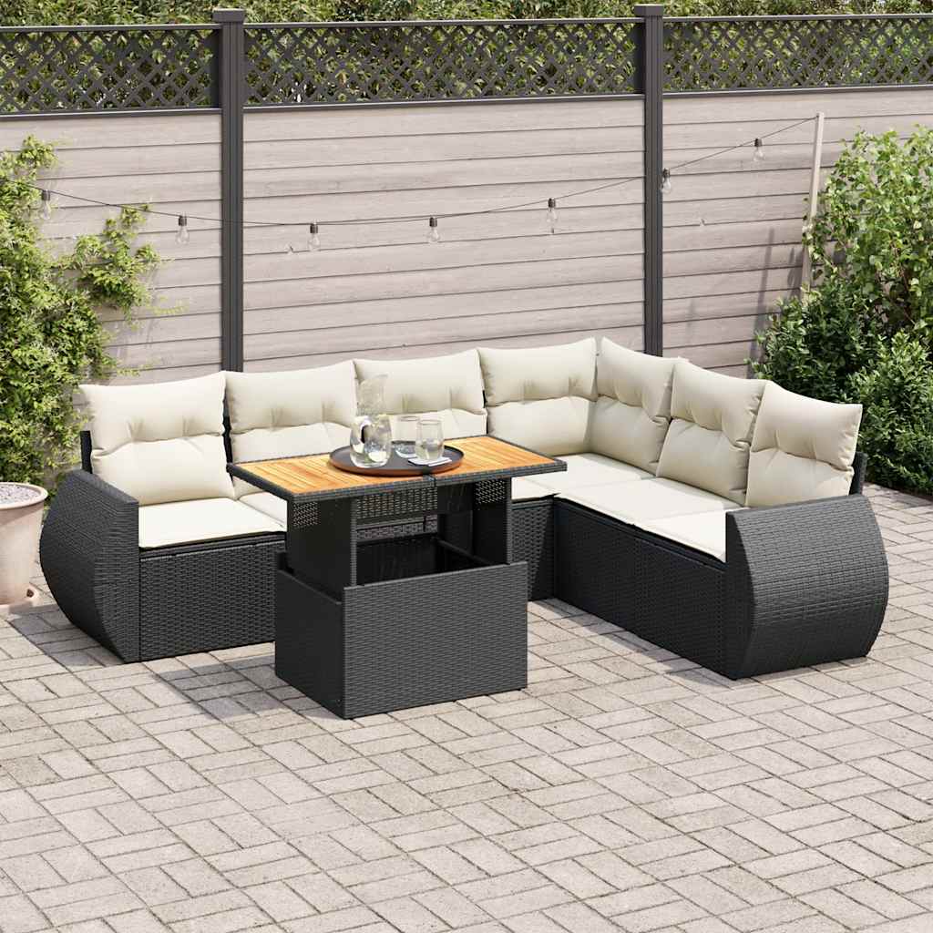Set Divani da Giardino con Cuscini 7pz Nero Polyrattan | homemem39