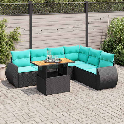 Set Divani da Giardino con Cuscini 7pz Nero Polyrattan