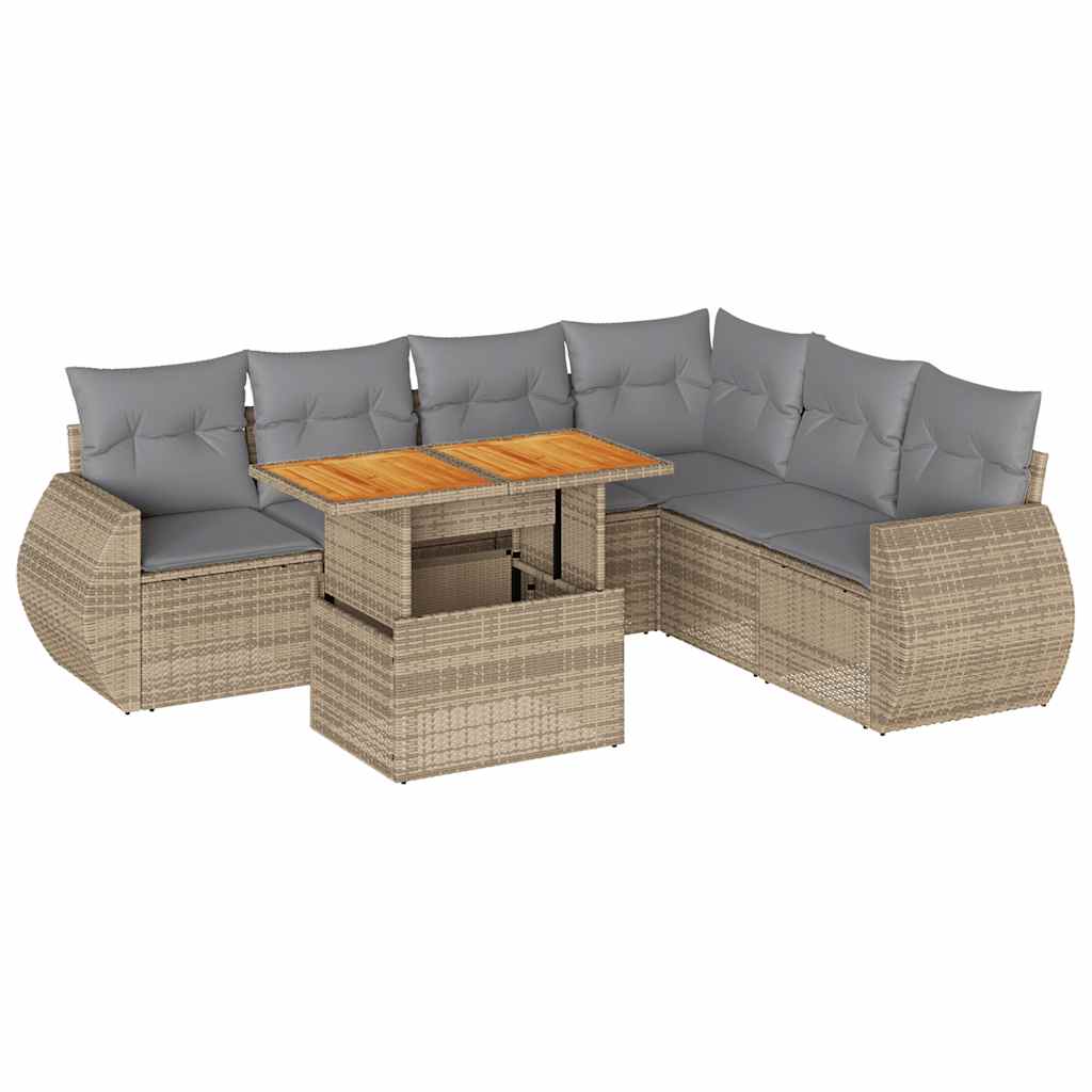 Set Divani da Giardino 7 pz con Cuscini Beige in Polyrattan | homemem39