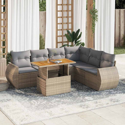 Set Divani da Giardino 7 pz con Cuscini Beige in Polyrattan | homemem39