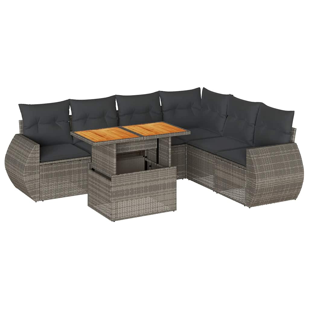 Set Divani da Giardino 7 pz con Cuscini Grigio in Polyrattan | homemem39