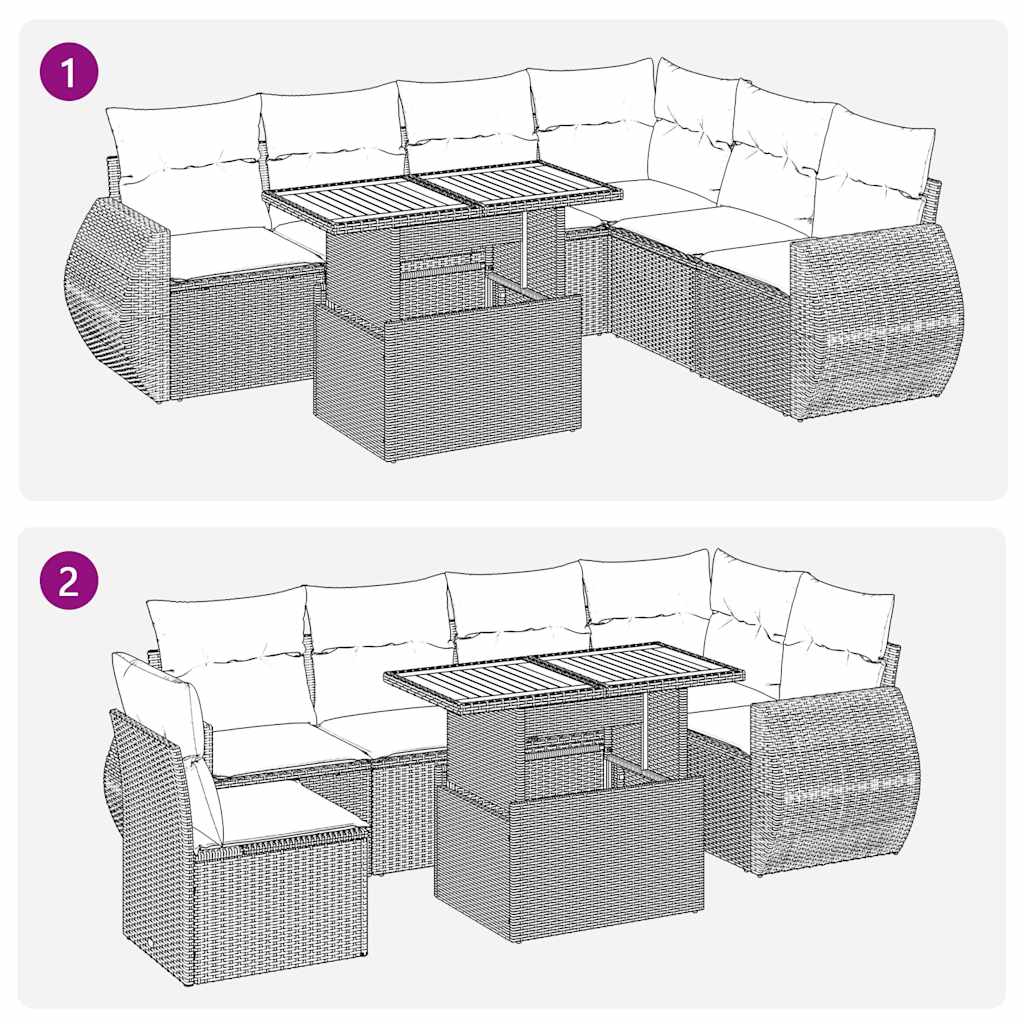 Set Divani da Giardino 7 pz con Cuscini Grigio in Polyrattan | homemem39