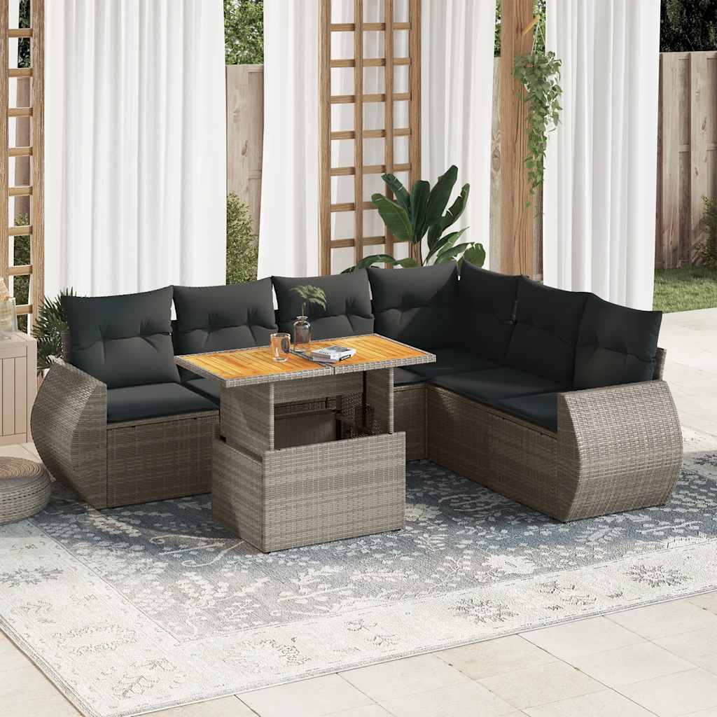 Set Divani da Giardino 7 pz con Cuscini Grigio in Polyrattan | homemem39