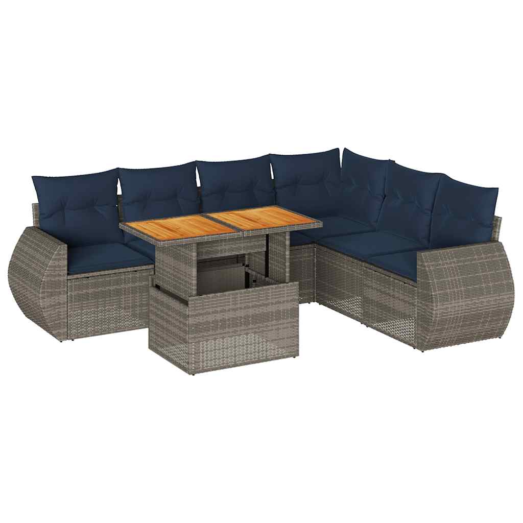 Set Divani da Giardino 7 pz con Cuscini Grigio in Polyrattan | homemem39