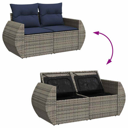 Set Divani da Giardino 7 pz con Cuscini Grigio in Polyrattan | homemem39