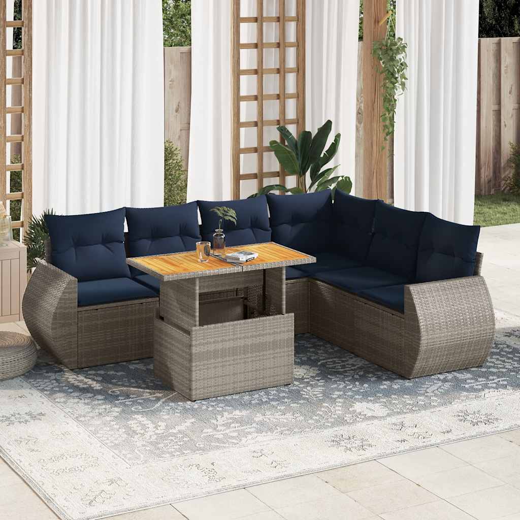 Set Divani da Giardino 7 pz con Cuscini Grigio in Polyrattan | homemem39