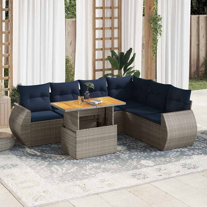 Set Divani da Giardino 7 pz con Cuscini Grigio in Polyrattan | homemem39