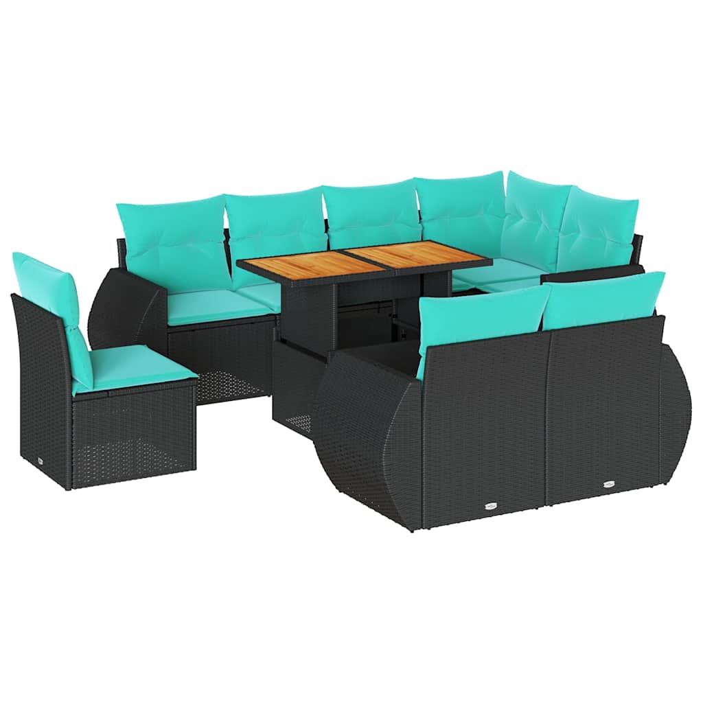 Set Divani da Giardino 9 pz con Cuscini Nero in Polyrattan | homemem39
