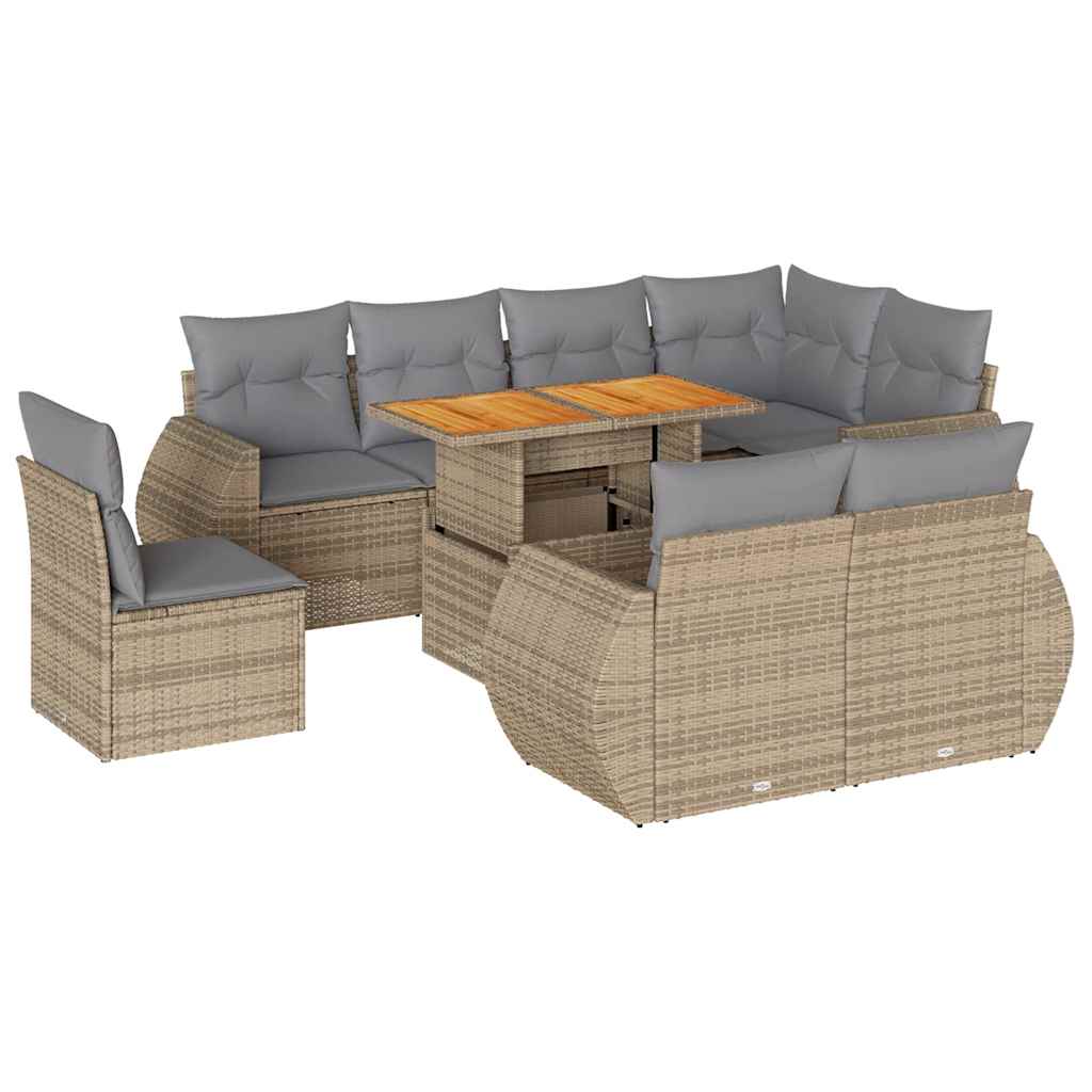 Set Divano da Giardino 9 pz con Cuscini Beige in Polyrattan | homemem39