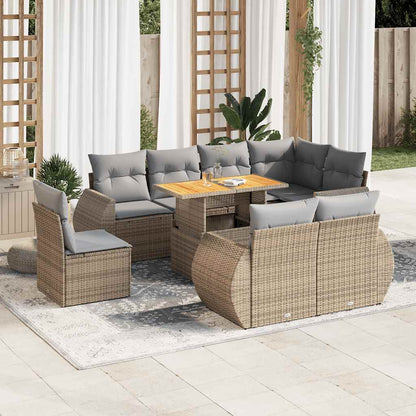 Set Divano da Giardino 9 pz con Cuscini Beige in Polyrattan | homemem39