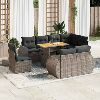Set Divano da Giardino 9 pz con Cuscini Grigio in Polyrattan | homemem39
