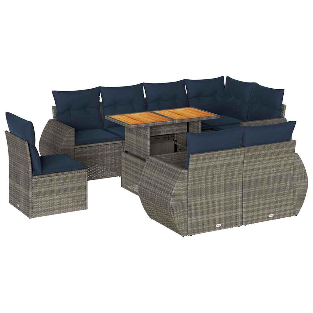 Set Divano da Giardino 9 pz con Cuscini Grigio in Polyrattan | homemem39