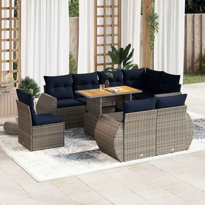Set Divano da Giardino 9 pz con Cuscini Grigio in Polyrattan | homemem39