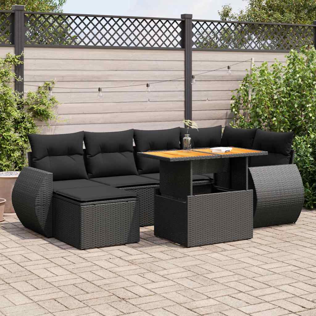 Set Divani da Giardino con Cuscini 7pz Nero Polyrattan | homemem39