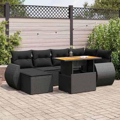 Set Divani da Giardino con Cuscini 7pz Nero Polyrattan | homemem39