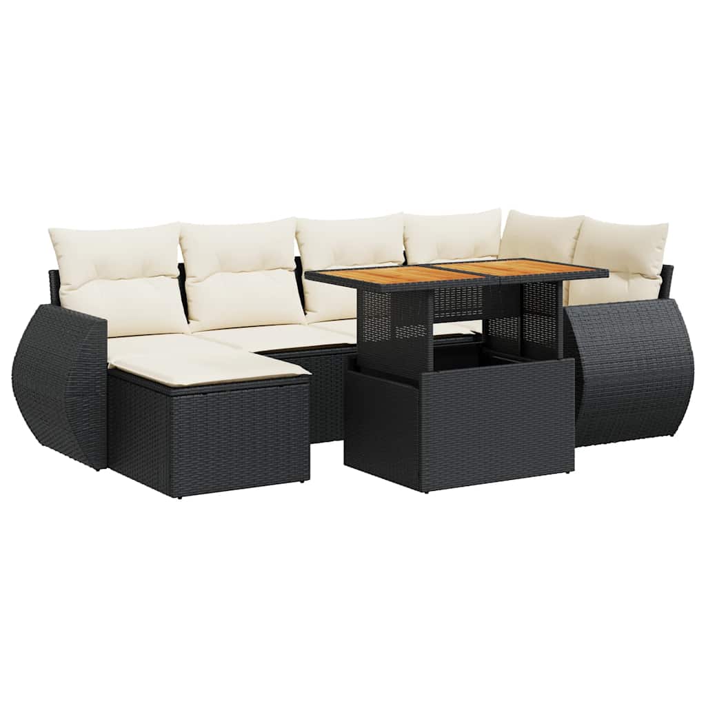 Set Divani da Giardino con Cuscini 7pz Nero Polyrattan | homemem39