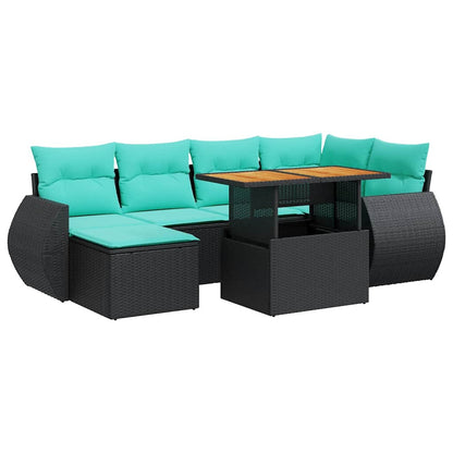 Set Divani da Giardino con Cuscini 7pz Nero Polyrattan | homemem39