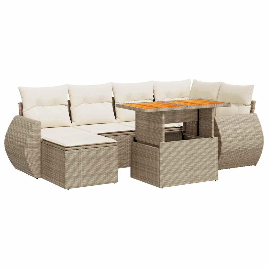 Set Divani da Giardino 7 pz con Cuscini Beige in Polyrattan | homemem39