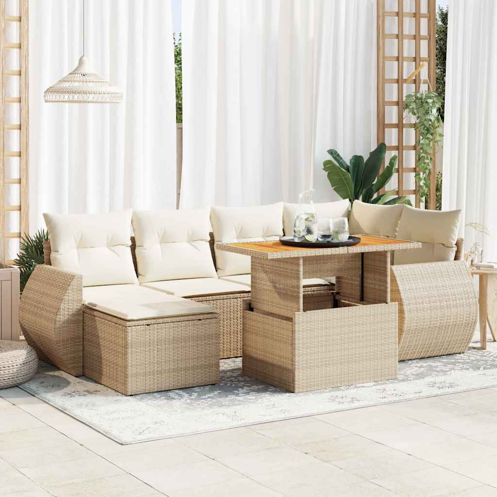Set Divani da Giardino 7 pz con Cuscini Beige in Polyrattan | homemem39