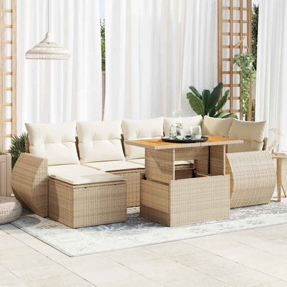 Set Divani da Giardino 7 pz con Cuscini Beige in Polyrattan | homemem39