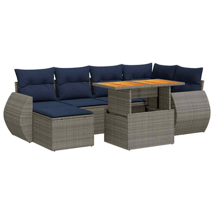 Set Divani da Giardino 7 pz con Cuscini Grigio in Polyrattan | homemem39