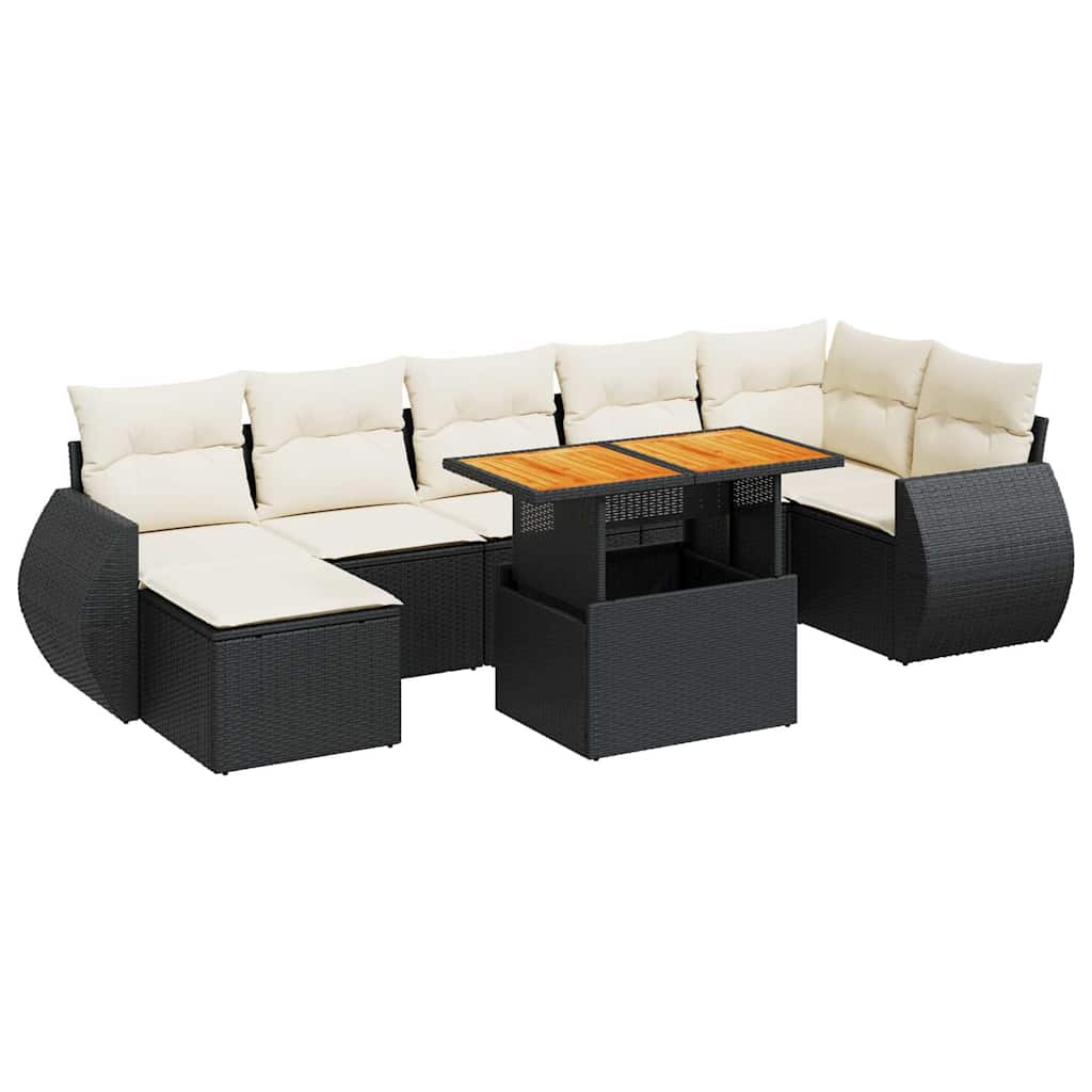 Set Divani da Giardino con Cuscini 8 pz Nero in Polyrattan | homemem39