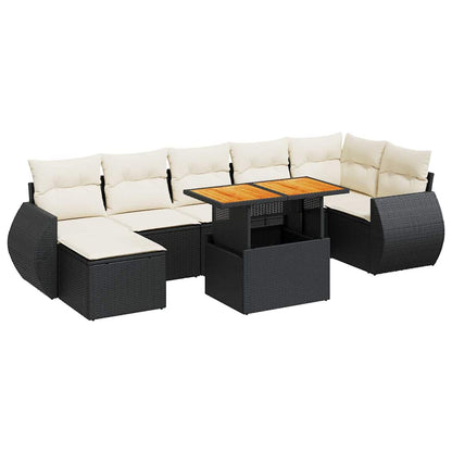 Set Divani da Giardino con Cuscini 8 pz Nero in Polyrattan | homemem39