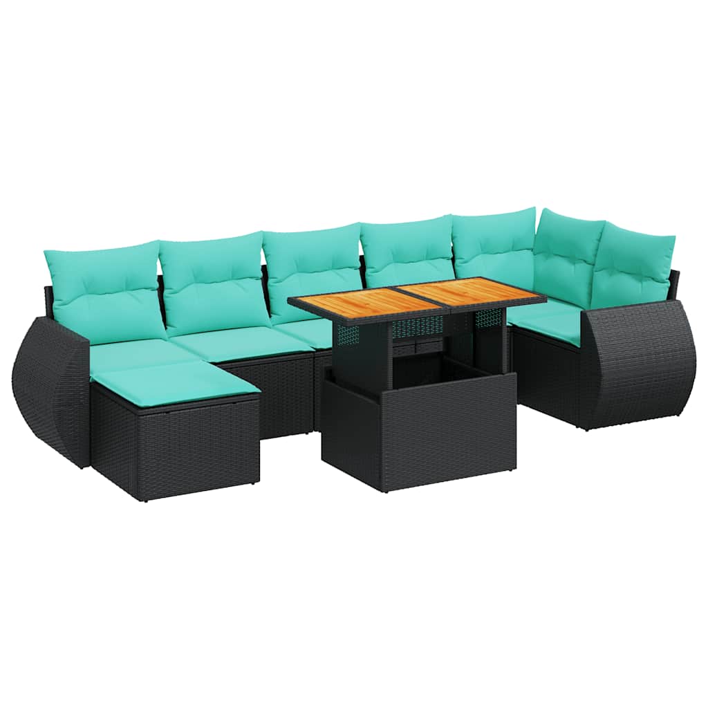 Set Divani da Giardino con Cuscini 8 pz Nero in Polyrattan | homemem39