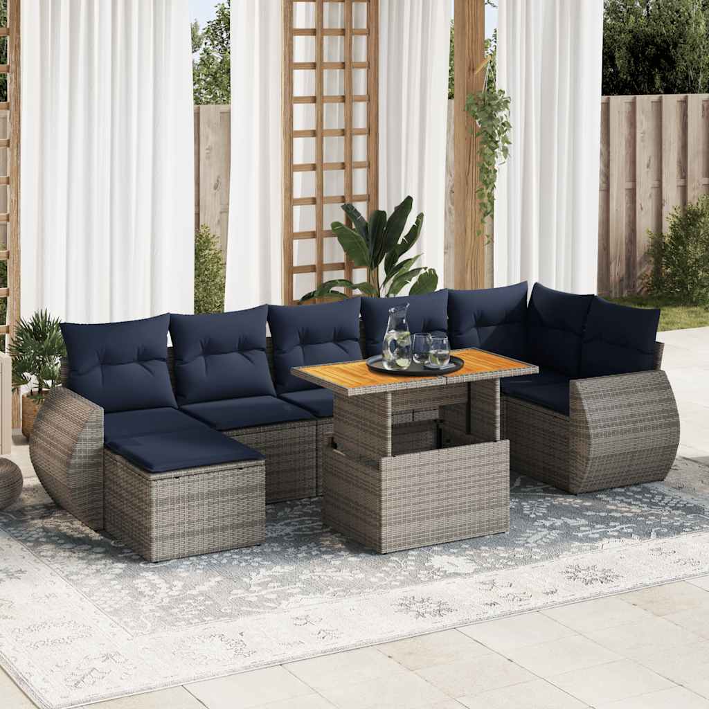 Set Divano da Giardino 8 pz con Cuscini Grigio in Polyrattan | homemem39