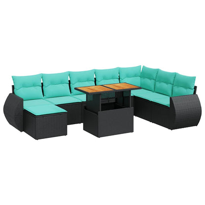 Set Divani da Giardino 9 pz con Cuscini Nero in Polyrattan | homemem39