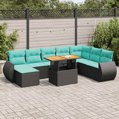Set Divani da Giardino 9 pz con Cuscini Nero in Polyrattan | homemem39