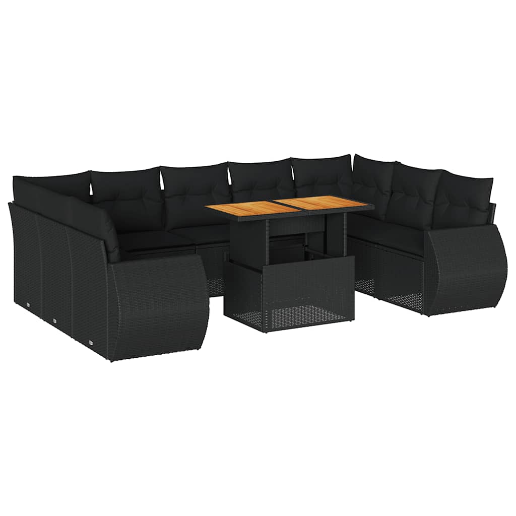 Set Divani da Giardino 10pz con Cuscini in Polyrattan Nero | homemem39