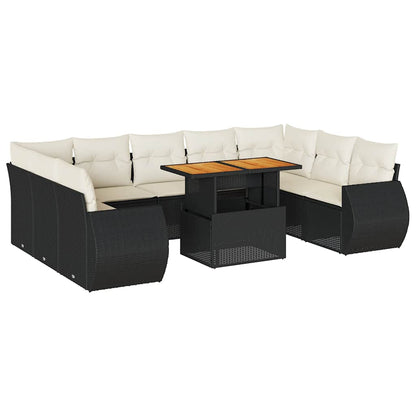 Set Divani da Giardino 10pz con Cuscini in Polyrattan Nero | homemem39