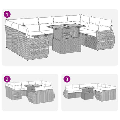 Set Divani da Giardino 10pz con Cuscini in Polyrattan Nero | homemem39