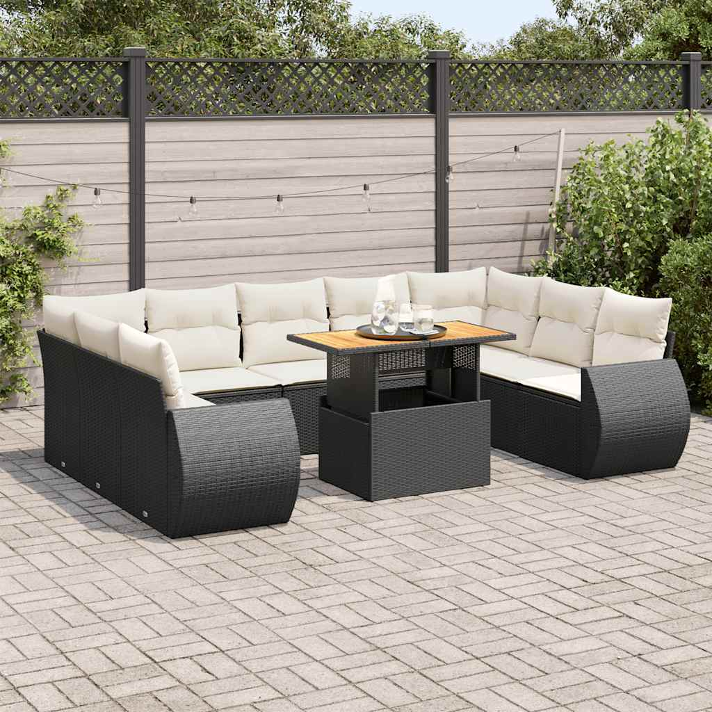 Set Divani da Giardino 10pz con Cuscini in Polyrattan Nero | homemem39
