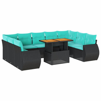 Set Divani da Giardino 10pz con Cuscini in Polyrattan Nero | homemem39