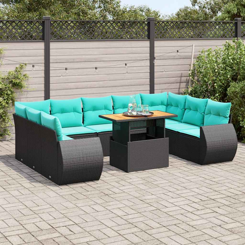 Set Divani da Giardino 10pz con Cuscini in Polyrattan Nero | homemem39