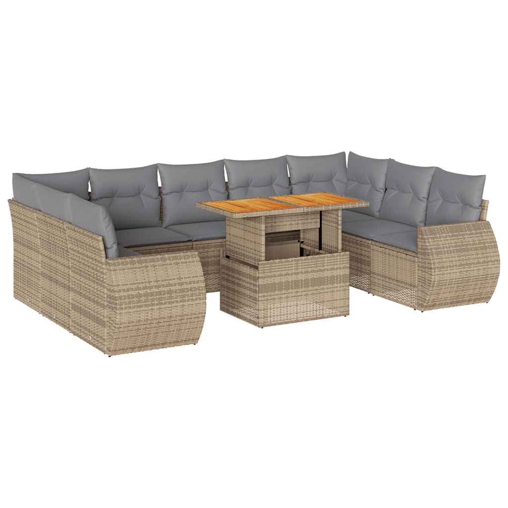 Set Divano da Giardino 10 pz con Cuscini Beige in Polyrattan | homemem39