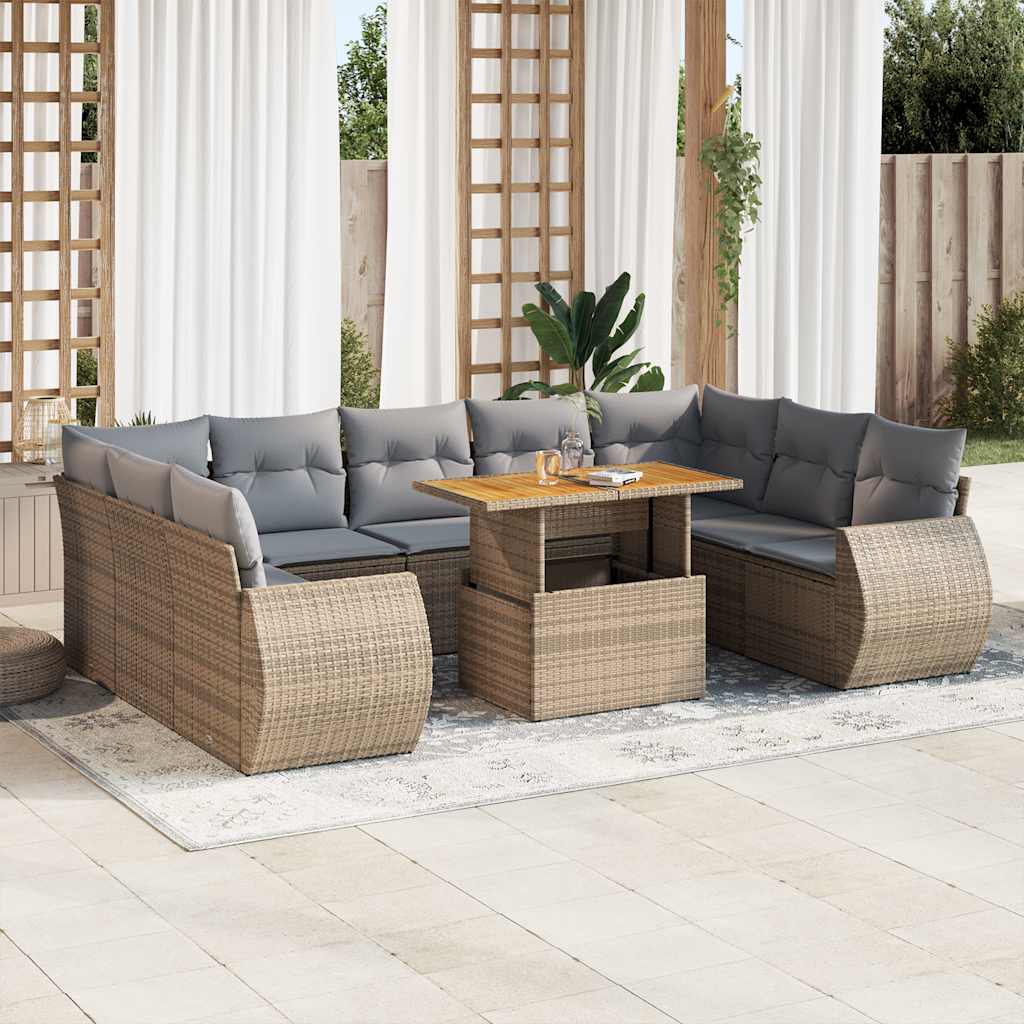 Set Divano da Giardino 10 pz con Cuscini Beige in Polyrattan | homemem39