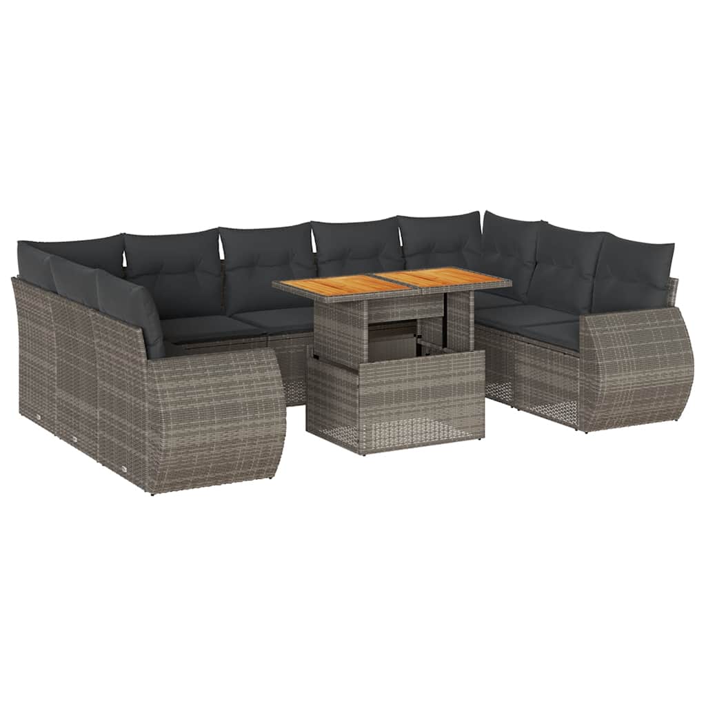 Set Divano da Giardino 10 pz con Cuscini Grigio in Polyrattan | homemem39