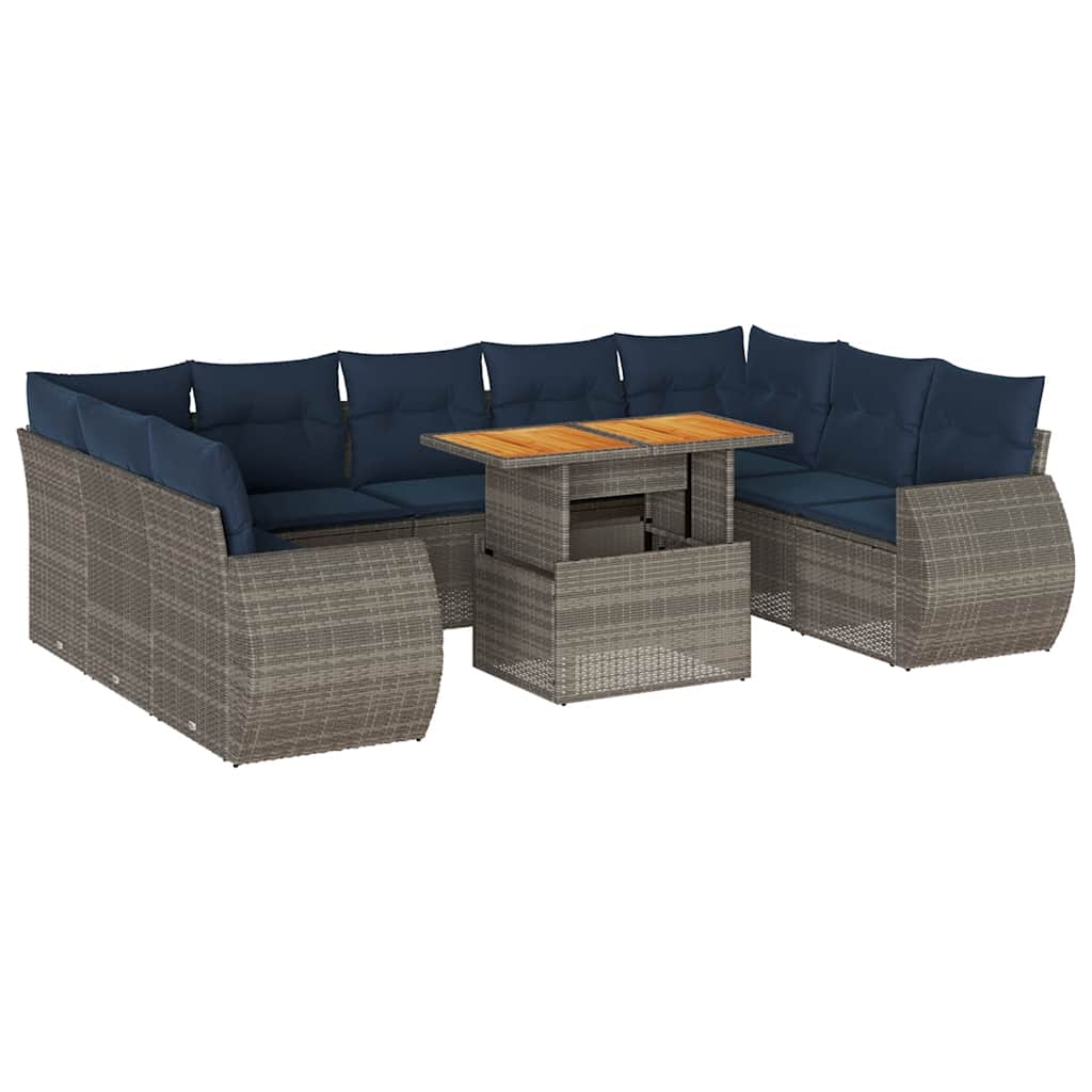 Set Divano da Giardino 10 pz con Cuscini Grigio in Polyrattan